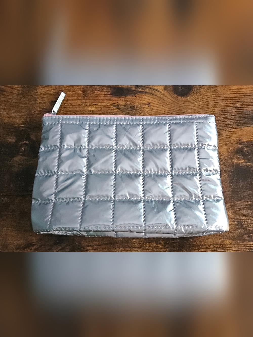 Clinique Quilted Metallic Silver Makeup Pouch
